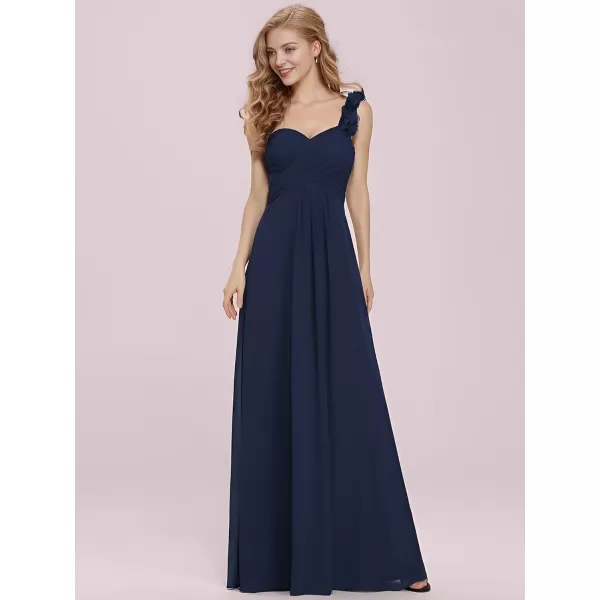 imageEverPretty Womens Sexy Chiffon One Shoulder Sweetheart Floor Length Pleated Wedding Geust Summer Formal Dresses 09768Navy Blue