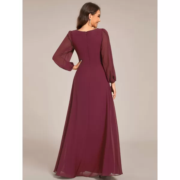 imageEverPretty Womens VNeck Lantern Sleeves ALine Pleated Chiffon Maxi Formal Dress 02235Burgundy