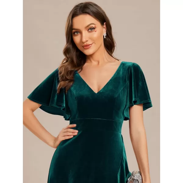 imageEverPretty Womens Velvet Ruffle Sleeve VNeck Wrap Waist Maxi Dress High Low Wedding Guest Dresses 02041Dark Green