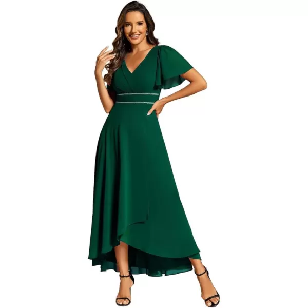 imageEverPretty Womens Formal Dress V Neck Ruffles Sleeves Empire Waist A Line Pleated Chiffon Evening Dresses 41981Dark Green