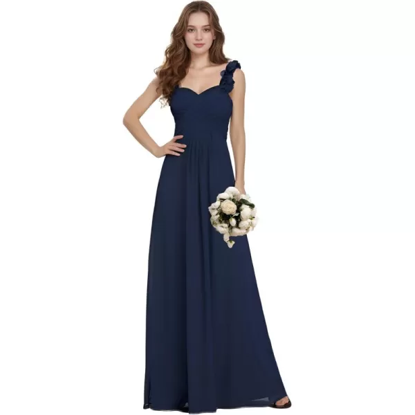 imageEverPretty Womens Sexy Chiffon One Shoulder Sweetheart Floor Length Pleated Wedding Geust Summer Formal Dresses 09768Navy Blue