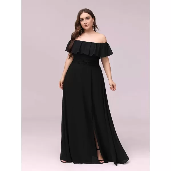 imageEverPretty Womens Off Shoulder Ruffle Sleeves Side Split Chiffon Plus Size Semi Formal Dresses for Women 00968DABlack