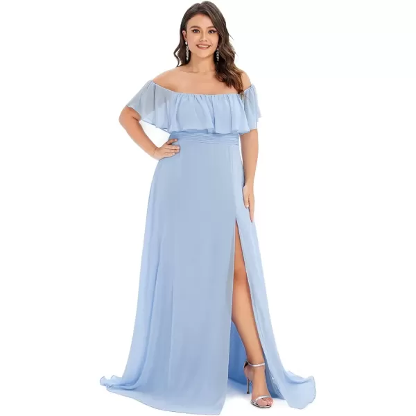 imageEverPretty Womens Off Shoulder Ruffle Sleeves Side Split Chiffon Plus Size Semi Formal Dresses for Women 00968DABlue