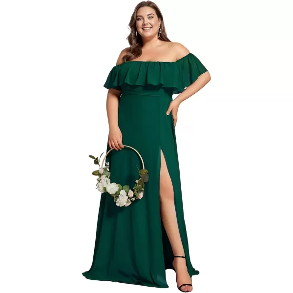 imageEverPretty Womens Off Shoulder Ruffle Sleeves Side Split Chiffon Plus Size Semi Formal Dresses for Women 00968DADark Green