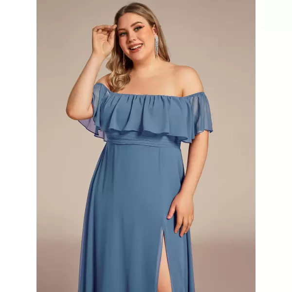 imageEverPretty Womens Off Shoulder Ruffle Sleeves Side Split Chiffon Plus Size Semi Formal Dresses for Women 00968DADusty Blue