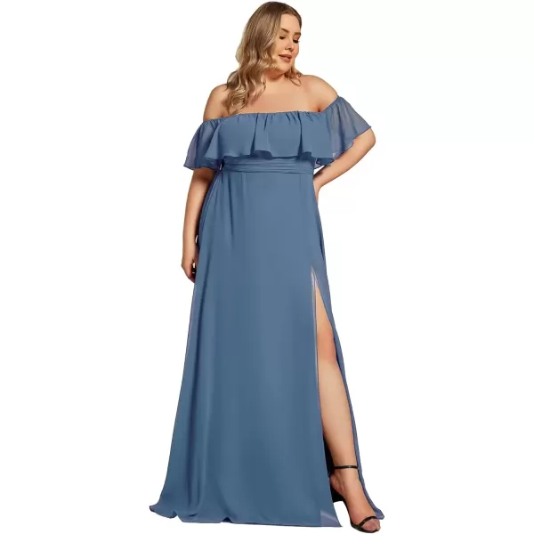 imageEverPretty Womens Off Shoulder Ruffle Sleeves Side Split Chiffon Plus Size Semi Formal Dresses for Women 00968DADusty Blue