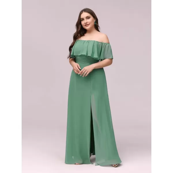 imageEverPretty Womens Off Shoulder Ruffle Sleeves Side Split Chiffon Plus Size Semi Formal Dresses for Women 00968DAGreen