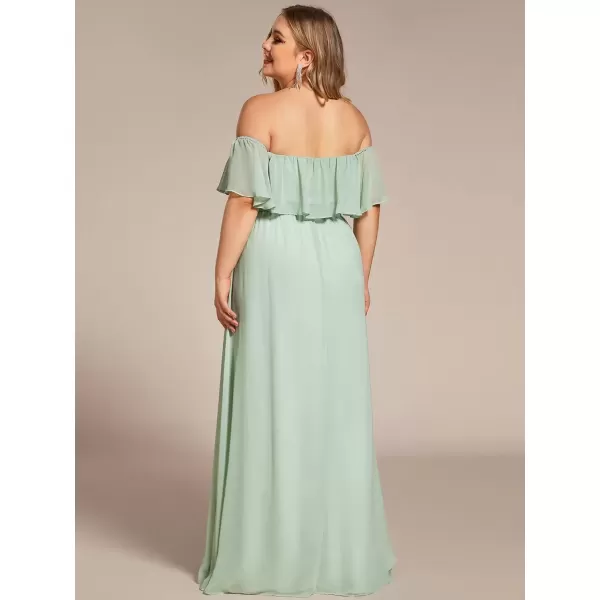 imageEverPretty Womens Off Shoulder Ruffle Sleeves Side Split Chiffon Plus Size Semi Formal Dresses for Women 00968DAMint Green