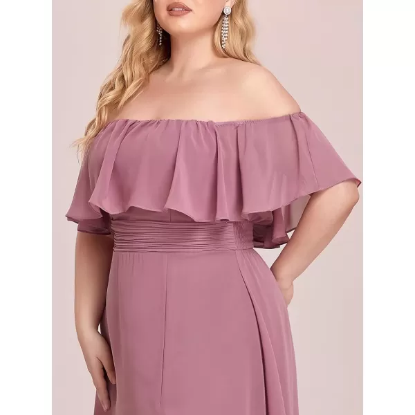 imageEverPretty Womens Off Shoulder Ruffle Sleeves Side Split Chiffon Plus Size Semi Formal Dresses for Women 00968DAOrchid