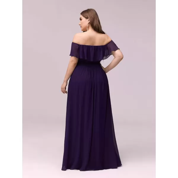 imageEverPretty Womens Off Shoulder Ruffle Sleeves Side Split Chiffon Plus Size Semi Formal Dresses for Women 00968DAPurple