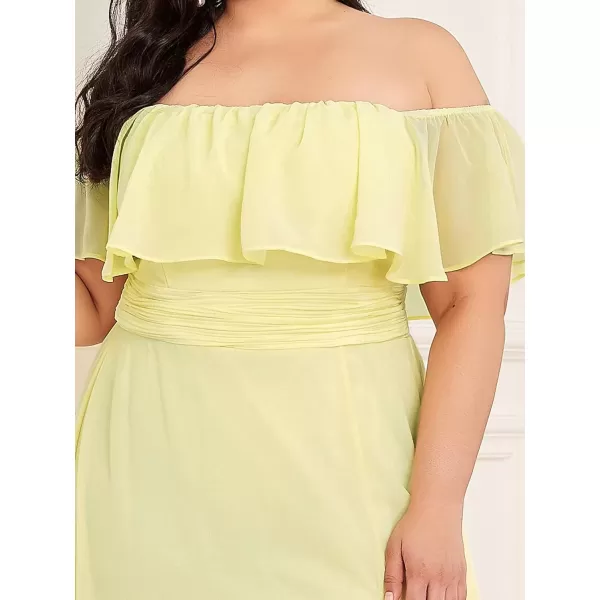 imageEverPretty Womens Off Shoulder Ruffle Sleeves Side Split Chiffon Plus Size Semi Formal Dresses for Women 00968DAYellow