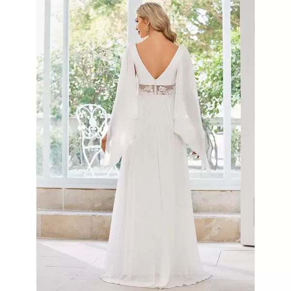 imageEverPretty Womens Illusion Long Appliques Chiffon Wedding Dresses White US4