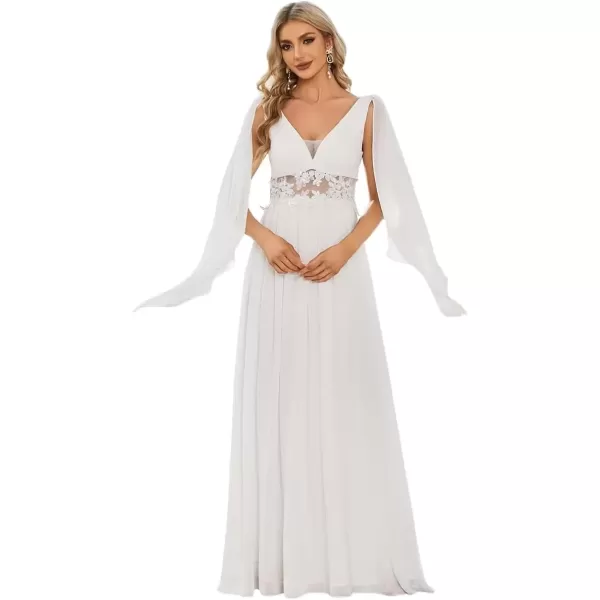 imageEverPretty Womens Illusion Long Appliques Chiffon Wedding Dresses White US4