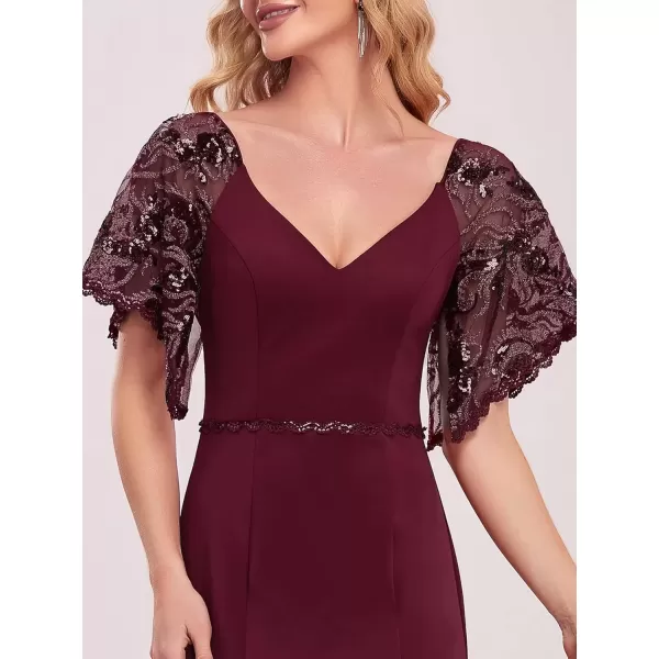 imageEverPretty Womens Flare Sleeve Deep VNeck Fishtail Long Wedding Guest Dress Burgundy US04