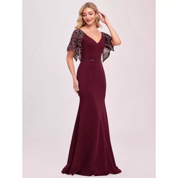 imageEverPretty Womens Flare Sleeve Deep VNeck Fishtail Long Wedding Guest Dress Burgundy US04