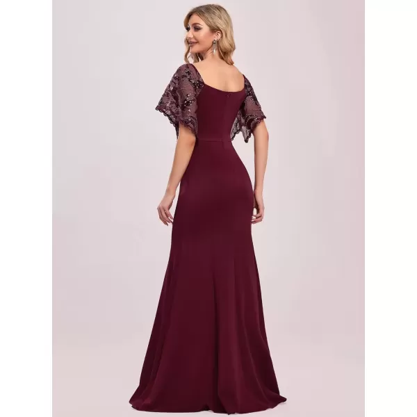 imageEverPretty Womens Flare Sleeve Deep VNeck Fishtail Long Wedding Guest Dress Burgundy US04