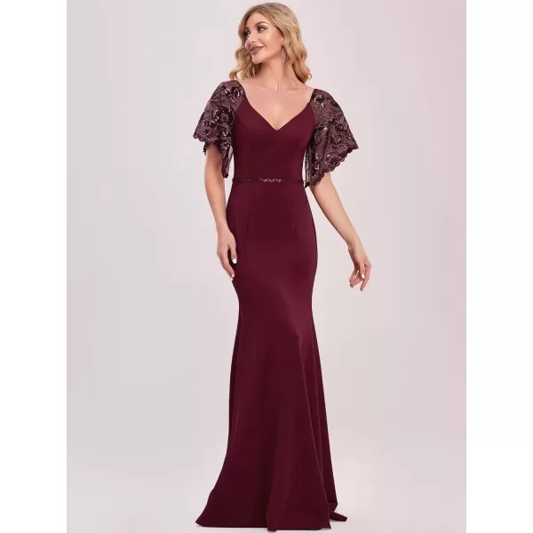 imageEverPretty Womens Flare Sleeve Deep VNeck Fishtail Long Wedding Guest Dress Burgundy US04