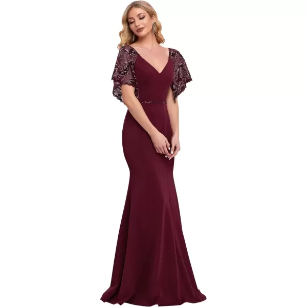 imageEverPretty Womens Flare Sleeve Deep VNeck Fishtail Long Wedding Guest Dress Burgundy US04