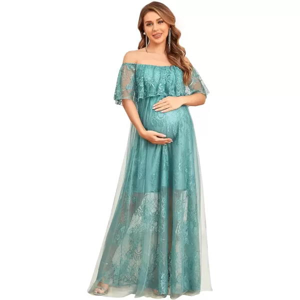 imageEverPretty Womens Off Shoulder Lace Short Ruffle Sleeves Tulle Maxi Maternity Party Dress 20029