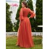 imageEverPretty Womens Sexy VNeck Empire Waist Flowy Pleated Slit Tulle 34 Sleeves Bridesmaid Dresses S0003Burnt Orange