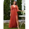 imageEverPretty Womens Sexy VNeck Empire Waist Flowy Pleated Slit Tulle 34 Sleeves Bridesmaid Dresses S0003Burnt Orange