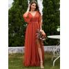 imageEverPretty Womens Sexy VNeck Empire Waist Flowy Pleated Slit Tulle 34 Sleeves Bridesmaid Dresses S0003Burnt Orange