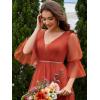 imageEverPretty Womens Sexy VNeck Empire Waist Flowy Pleated Slit Tulle 34 Sleeves Bridesmaid Dresses S0003Burnt Orange