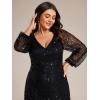 imageEverPretty Womens ALine V Neck Sheer Long Sleeves Plus Size Sequin Formal Dress 01999DABlack