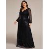 imageEverPretty Womens ALine V Neck Sheer Long Sleeves Plus Size Sequin Formal Dress 01999DABlack