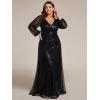 imageEverPretty Womens ALine V Neck Sheer Long Sleeves Plus Size Sequin Formal Dress 01999DABlack