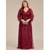 imageEverPretty Womens ALine V Neck Sheer Long Sleeves Plus Size Sequin Formal Dress 01999DABurgundy