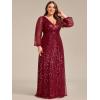 imageEverPretty Womens ALine V Neck Sheer Long Sleeves Plus Size Sequin Formal Dress 01999DABurgundy