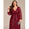 imageEverPretty Womens ALine V Neck Sheer Long Sleeves Plus Size Sequin Formal Dress 01999DABurgundy