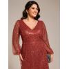 imageEverPretty Womens ALine V Neck Sheer Long Sleeves Plus Size Sequin Formal Dress 01999DABurnt Orange