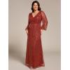 imageEverPretty Womens ALine V Neck Sheer Long Sleeves Plus Size Sequin Formal Dress 01999DABurnt Orange