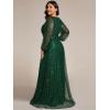 imageEverPretty Womens ALine V Neck Sheer Long Sleeves Plus Size Sequin Formal Dress 01999DADark Green