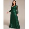 imageEverPretty Womens ALine V Neck Sheer Long Sleeves Plus Size Sequin Formal Dress 01999DADark Green