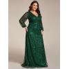 imageEverPretty Womens ALine V Neck Sheer Long Sleeves Plus Size Sequin Formal Dress 01999DADark Green