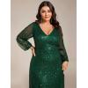 imageEverPretty Womens ALine V Neck Sheer Long Sleeves Plus Size Sequin Formal Dress 01999DADark Green