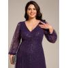 imageEverPretty Womens ALine V Neck Sheer Long Sleeves Plus Size Sequin Formal Dress 01999DADeep Purple