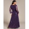 imageEverPretty Womens ALine V Neck Sheer Long Sleeves Plus Size Sequin Formal Dress 01999DADeep Purple