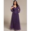 imageEverPretty Womens ALine V Neck Sheer Long Sleeves Plus Size Sequin Formal Dress 01999DADeep Purple