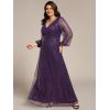 imageEverPretty Womens ALine V Neck Sheer Long Sleeves Plus Size Sequin Formal Dress 01999DADeep Purple