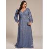 imageEverPretty Womens ALine V Neck Sheer Long Sleeves Plus Size Sequin Formal Dress 01999DADusty Blue