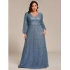 imageEverPretty Womens ALine V Neck Sheer Long Sleeves Plus Size Sequin Formal Dress 01999DADusty Blue