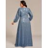 imageEverPretty Womens ALine V Neck Sheer Long Sleeves Plus Size Sequin Formal Dress 01999DADusty Blue