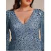 imageEverPretty Womens ALine V Neck Sheer Long Sleeves Plus Size Sequin Formal Dress 01999DADusty Blue