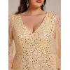 imageEverPretty Womens ALine V Neck Sheer Long Sleeves Plus Size Sequin Formal Dress 01999DAGold