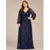 imageEverPretty Womens ALine V Neck Sheer Long Sleeves Plus Size Sequin Formal Dress 01999DANavy Blue