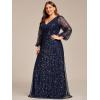 imageEverPretty Womens ALine V Neck Sheer Long Sleeves Plus Size Sequin Formal Dress 01999DANavy Blue